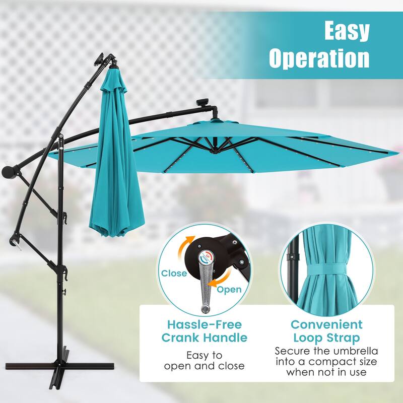 Gymax 10 Ft Solar LED 40 Lights Offset Umbrella Crank Cross Base Patio