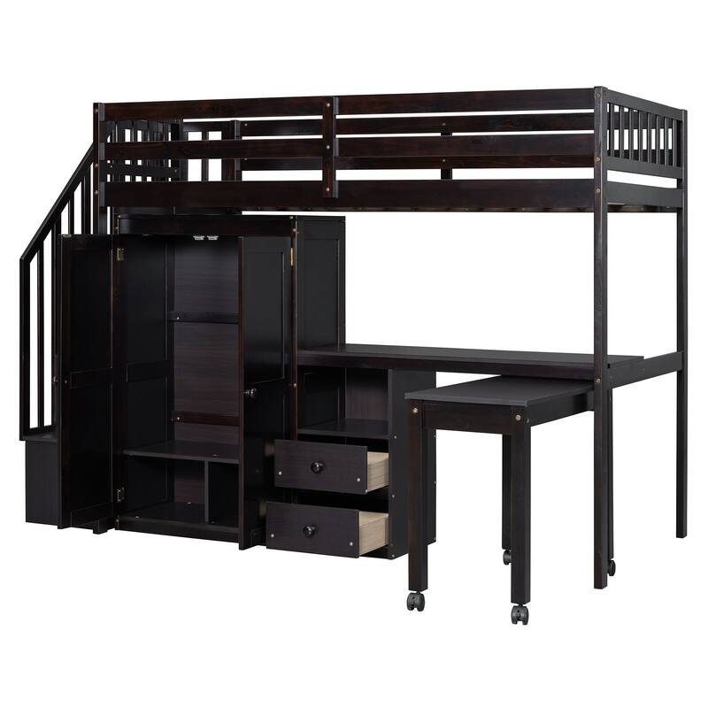 Space-Saving Twin Loft Bed with Playhouse-Inspired Design, Side Storage, Desk, and Wardrobe - Perfect for Kids & Teens