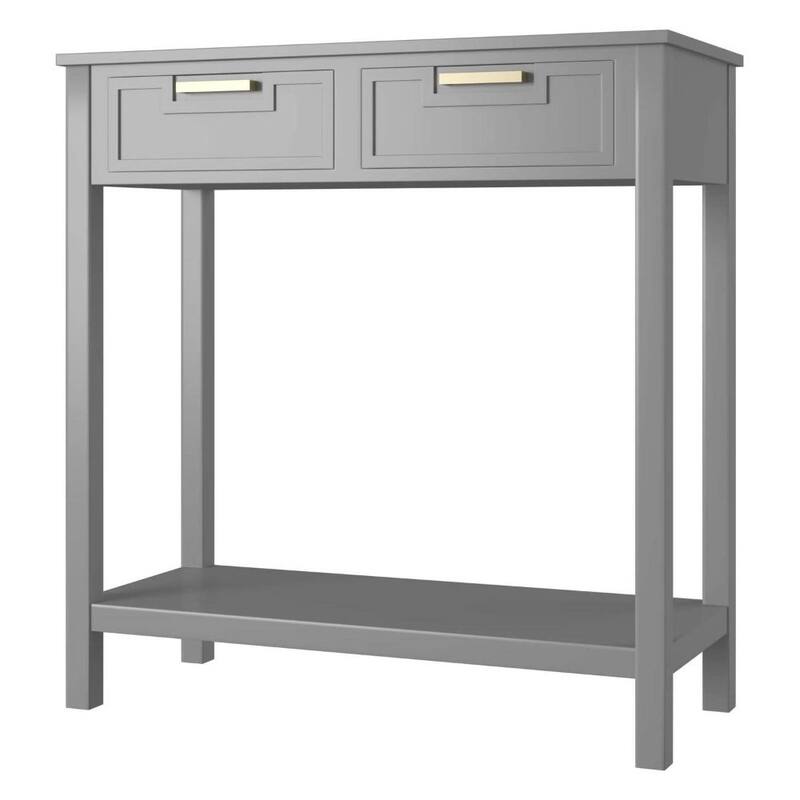 Modern Entryway Accent 2 Drawer Sofa Side Table - 14 inches D x 32 inches W x 32.5 inches H - Grey
