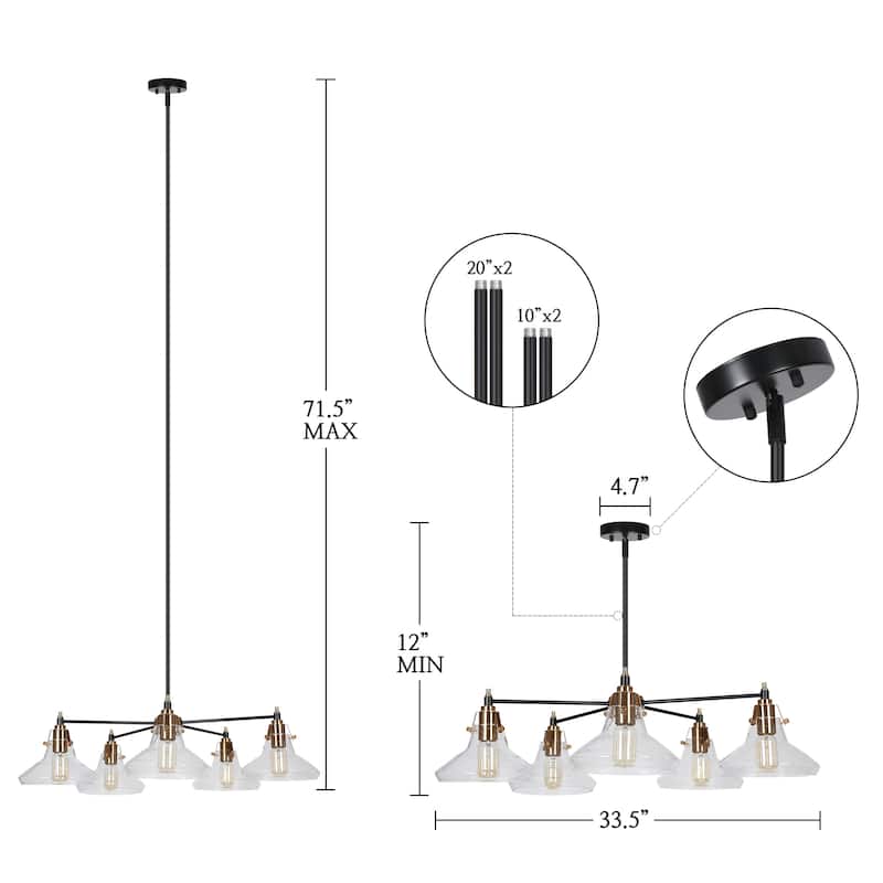 Branley Modern Farmhouse 5-Light Wheel Glass Dining Room Chandelier - 33.5"W x 33.5"D x 12" - 71.5"H