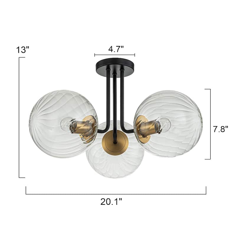 3 - Light 22'' Modern Sputnik Globe Glass Semi Flush Mount Light