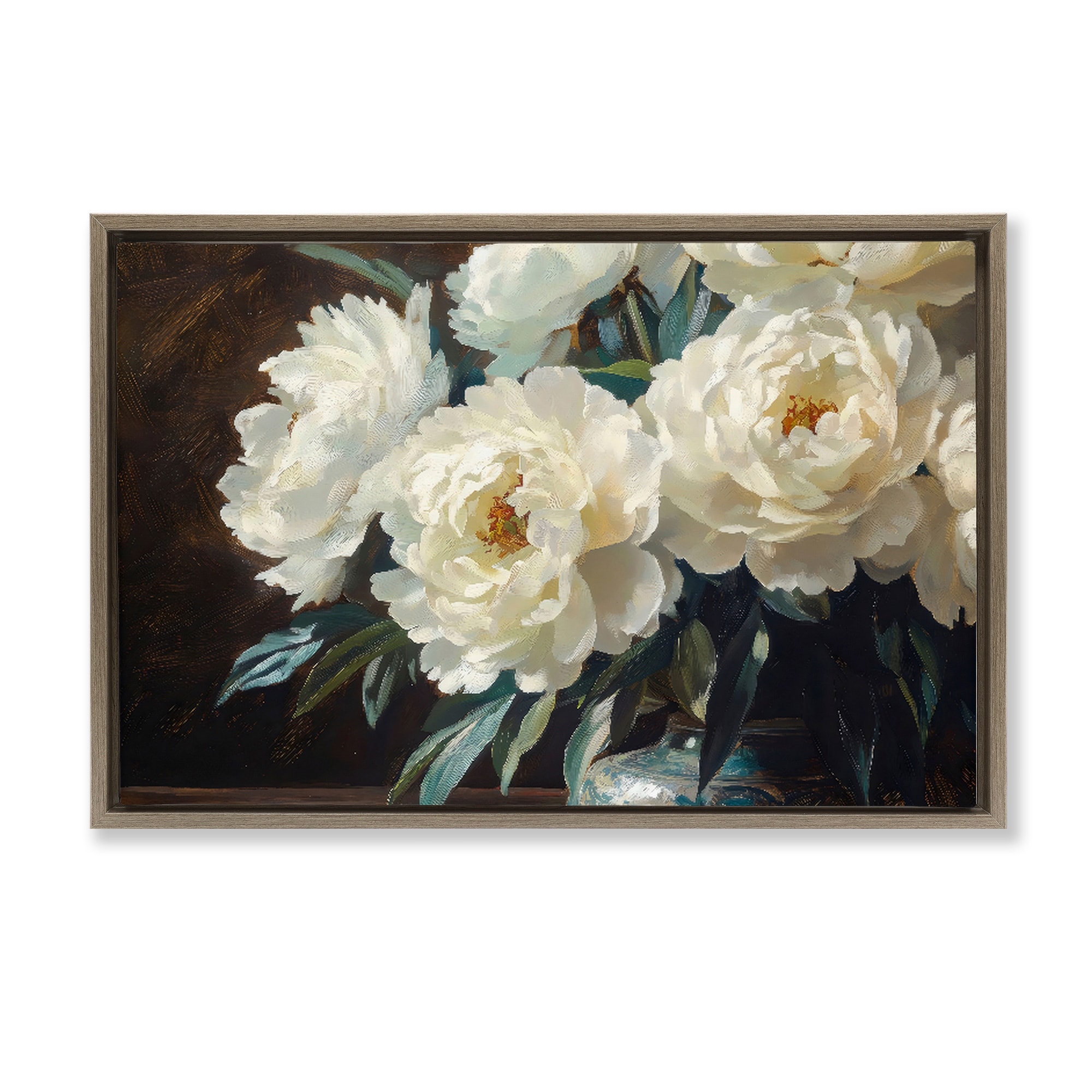 Stupell Large Moody White Floral Framed Floater Canvas Wall Art