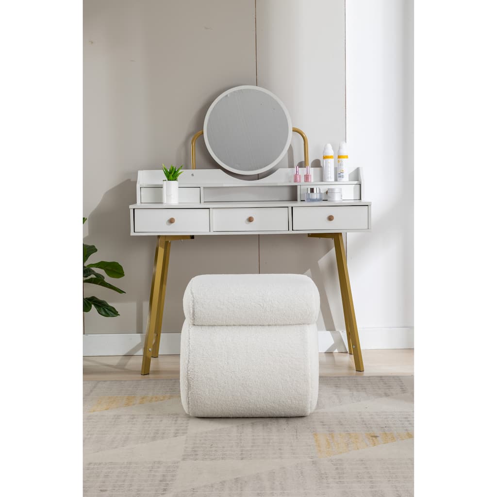 Teddy Fabric Ottoman Makeup Stool Footstool