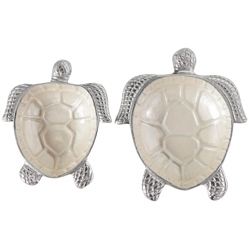 Aluminum Metal Enameled Turtle Decorative Bowl with Silver Metal Exterior (Set of 2)