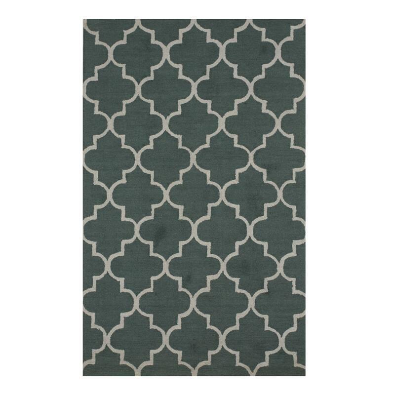 Green Hand-Tufted Wool Traditional Rug, 5' x 7' - Nature-Inspired Handmade Wool Rug for Home Interiors - L
