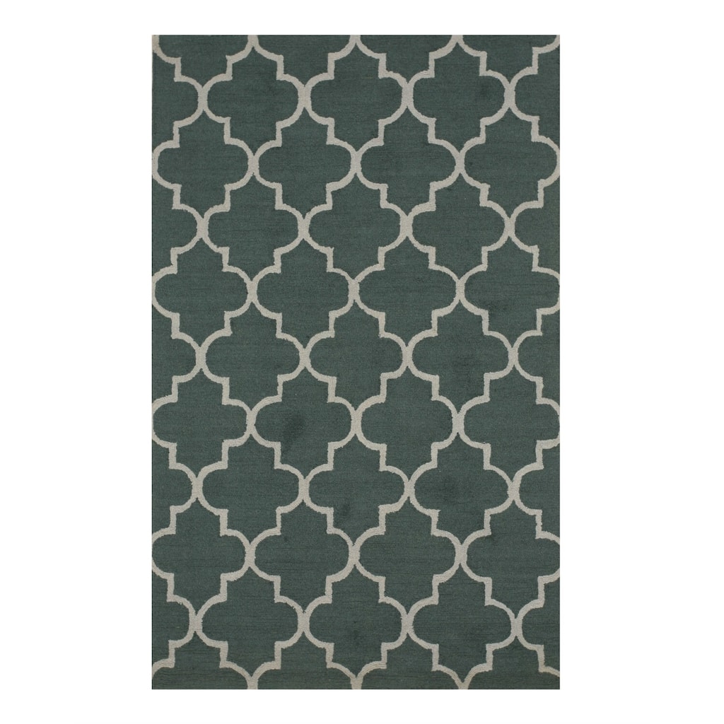 Green Hand-Tufted Wool Traditional Rug, 5' x 7' - Nature-Inspired Handmade Wool Rug for Home Interiors - L