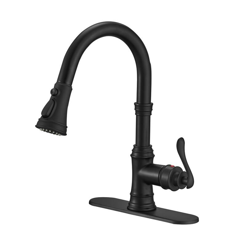WIZ 3-Spray High Arc Pull Down Sprayer Kitchen Faucet With Deck Plate - Matte Black