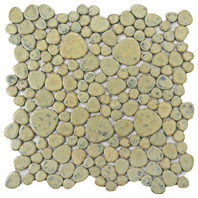 Merola Tile Pebble Green Moss 10-3/4" x 10-7/8" Porcelain Floor and Wall Tile