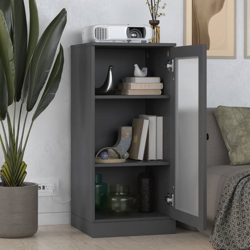 Palace Imports 100% Solid Wood 3-Shelf Bookcase with Frosted Glass Door and Adjustable Shelves