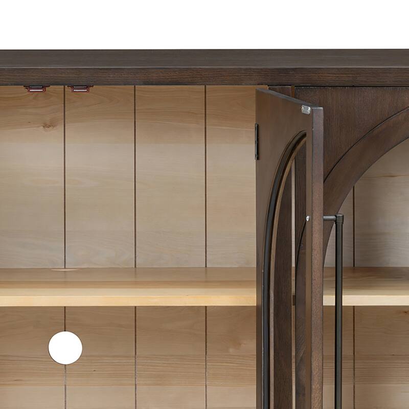 Retro Freestanding 4 Glass Door Wooden Sideboard Storage Buffet Cabinet