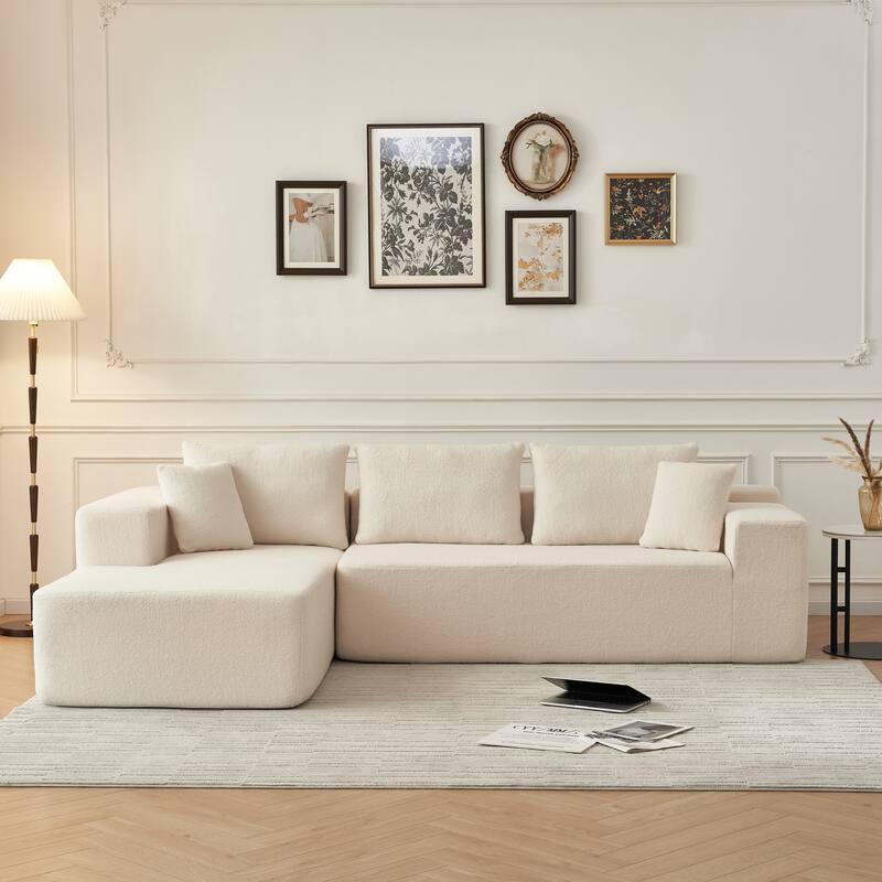 L-Shaped Modern Lambskin Fabric Upholstered Corner Cloud Sofa (Pure Sponge)