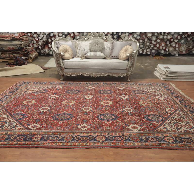 Hand Knotted Oriental 100% Wool Carpet Traditional Floral Red Mahal Area Rug - 12' 0'' X 8' 11''