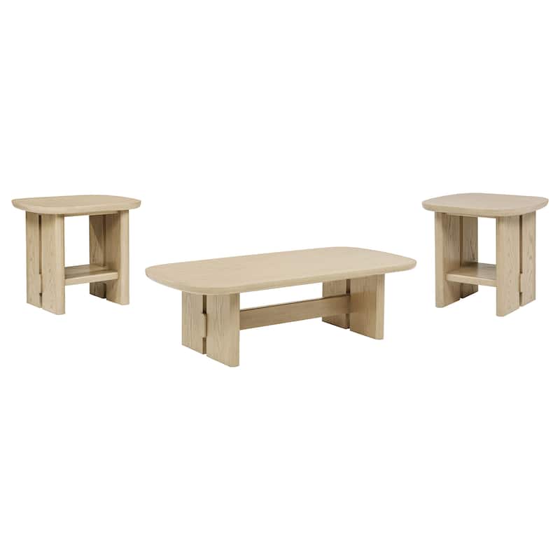 Kailani Coastal Coffee and End Table Set Beige Oak - 3-Piece