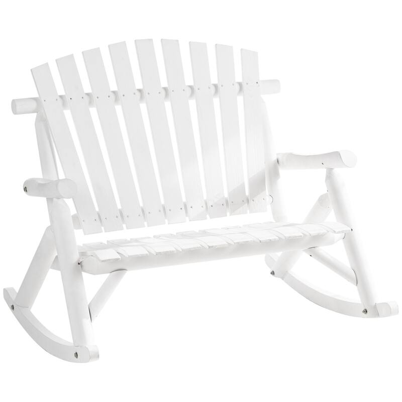 Outsunny 2-Person Wooden Adirondack Rocking with Slatted Design for Backyard, Porch, Poolside