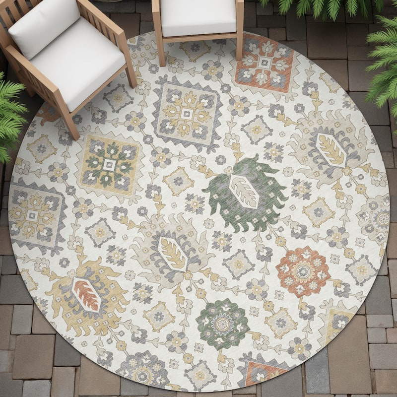 Machine Washable Indoor/Outdoor Boho Global Chantille Rug - Ivory - 8' x 8'