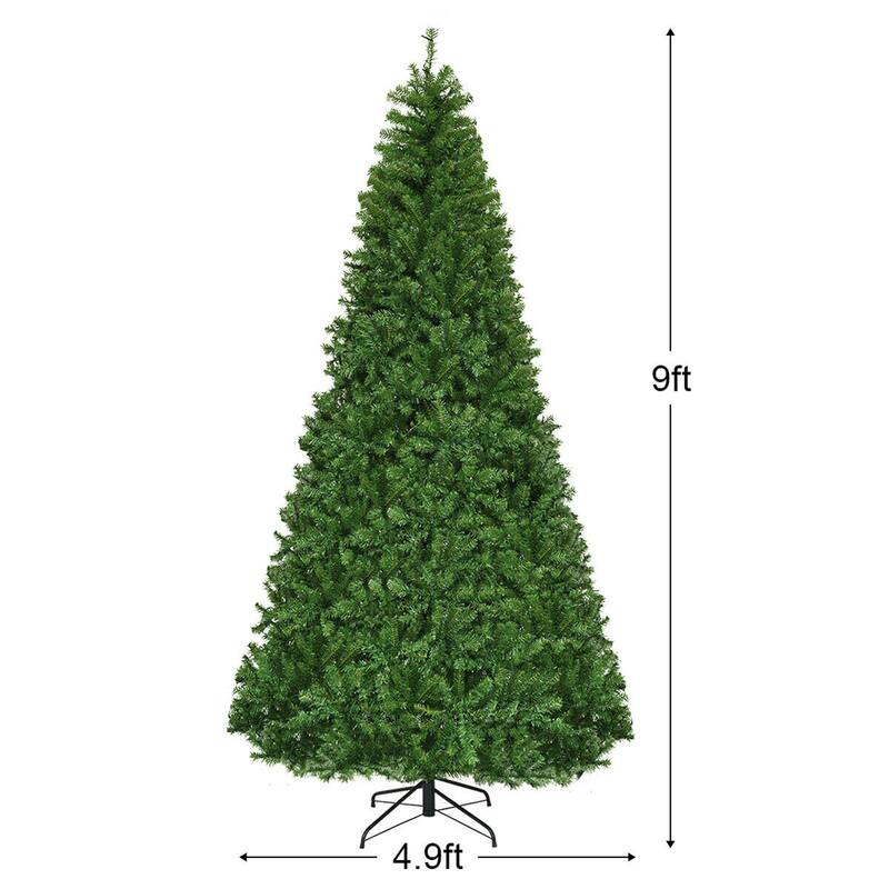 Gymax 5-9FT Pre-Lit Christmas Tree Hinged Artificial Tree w/ Metal