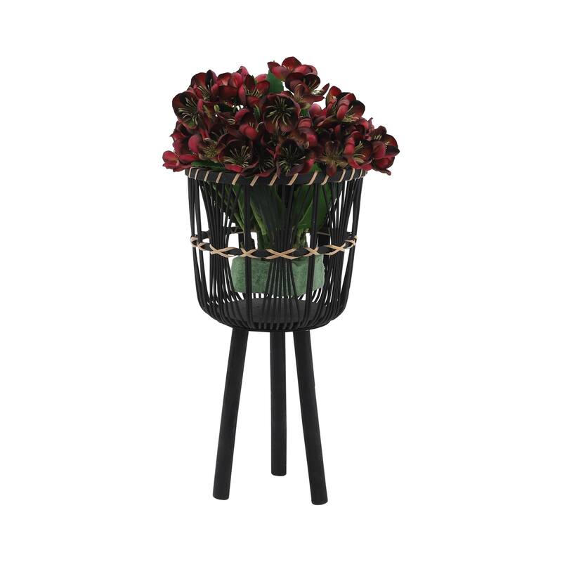 Sagebrook Home Neutral Boho Wicker Planter Stand Set, Versatile Indoor Garden Decor