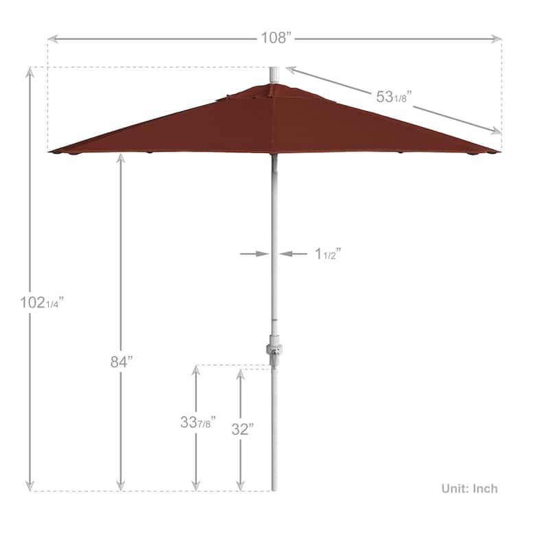 California Umbrella 9' Rd.Crank Lift, Collar Tilt, Aluminum Pole, Fiberglass Rib Patio Umbrella, White Finish, Sunbrella Fabric