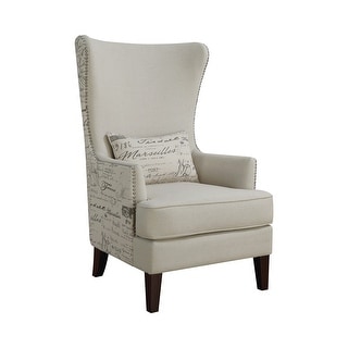 Winged Accent Chair with Script Back in Cream - Bed Bath & Beyond ...