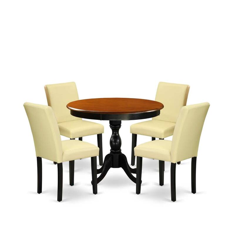 HomeStock 5-Piece Round Black and Cherry Finish Solid Wood Top Dining table with 4 Chairs