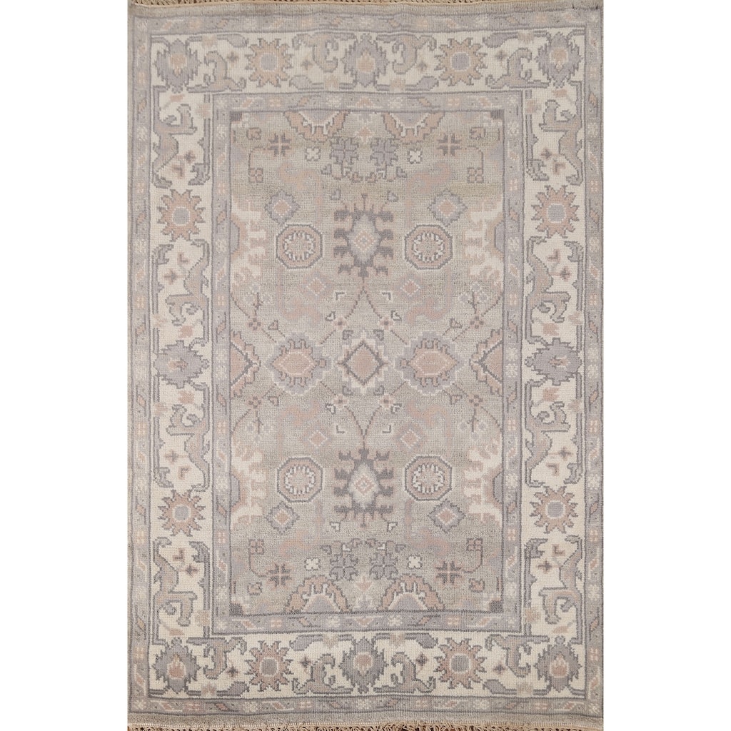 Beige / Ivory Oushak Area Rug Handmade Oriental Wool Carpet - 4'0"x 5'10"