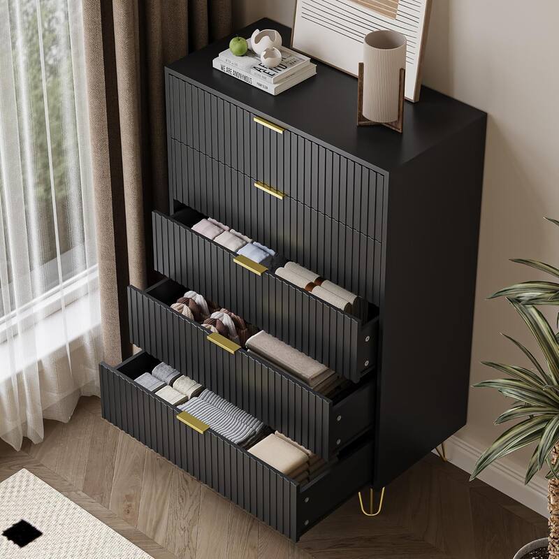 FURNIWAY Fluted Drawer Dresser for Bedroom
