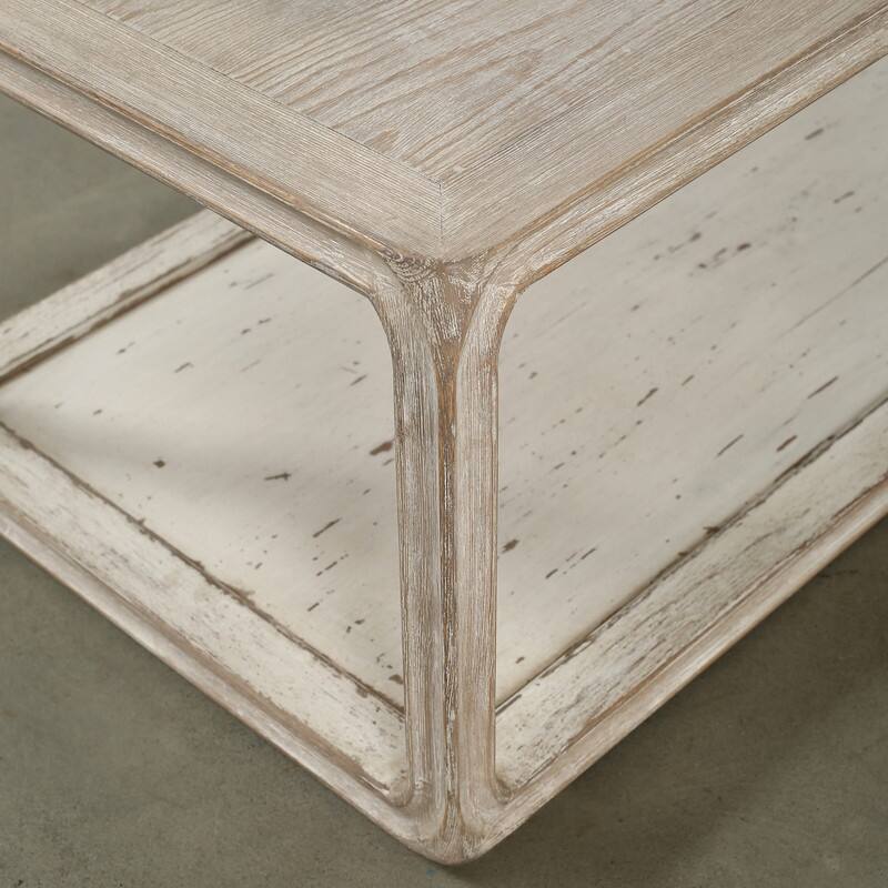 Peking Coffee Table w/Base, 47 Inch Long, White Wash Finish