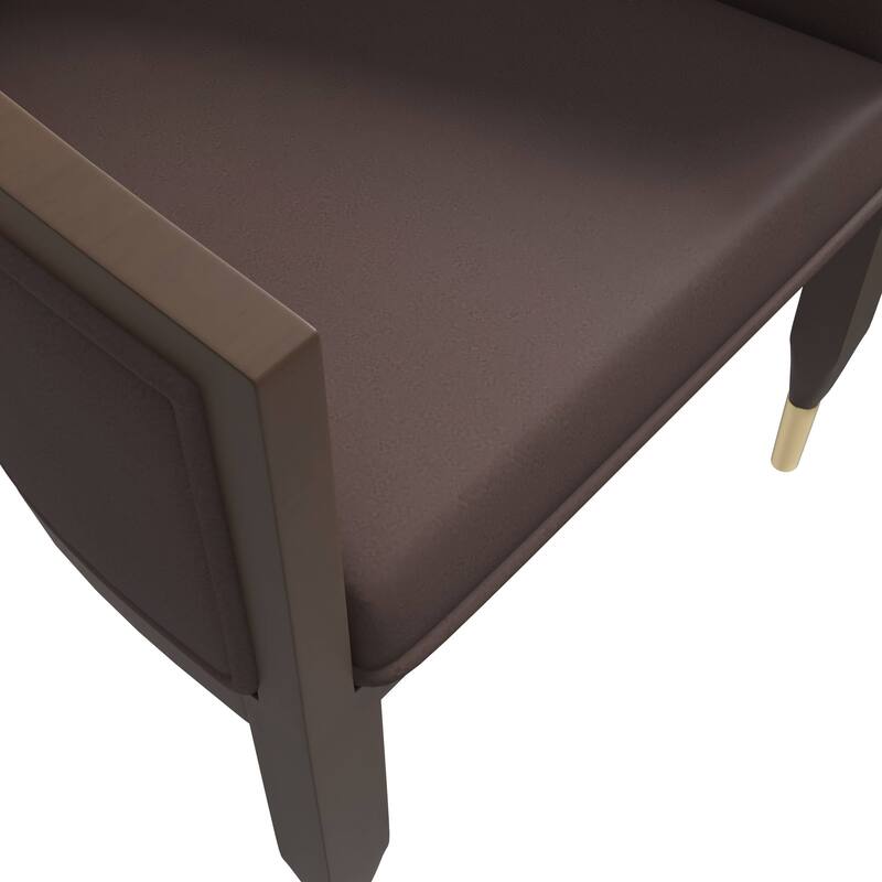 Belle Upholstered Leather Dining Chair Rubberwood Legs with Gold Caps Set of 2
