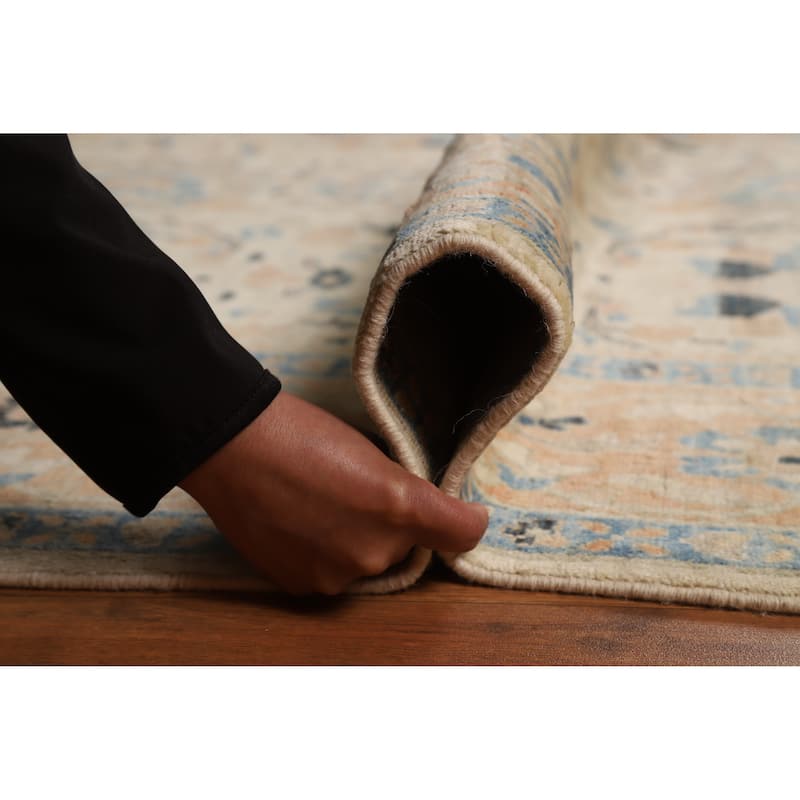 Hand Knotted Oriental 100% Wool Carpet Transitional All-Over Beige & Ivories Oushak Area Rug - 11' 10'' X 9' 0''