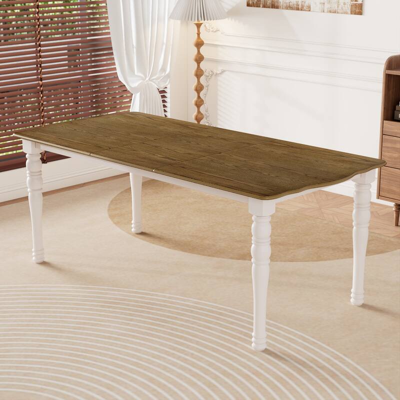 7-Piece Dining Table Set, Extendable Wood Dining Table with Removable Leaf, Kitchen Table Set with Upholstered Chair