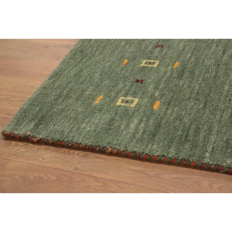 Hand Knotted Oriental 100% Wool Carpet Tribal Animal Pictorial Green Gabbeh Area Rug - 12' 1'' X 5' 0''