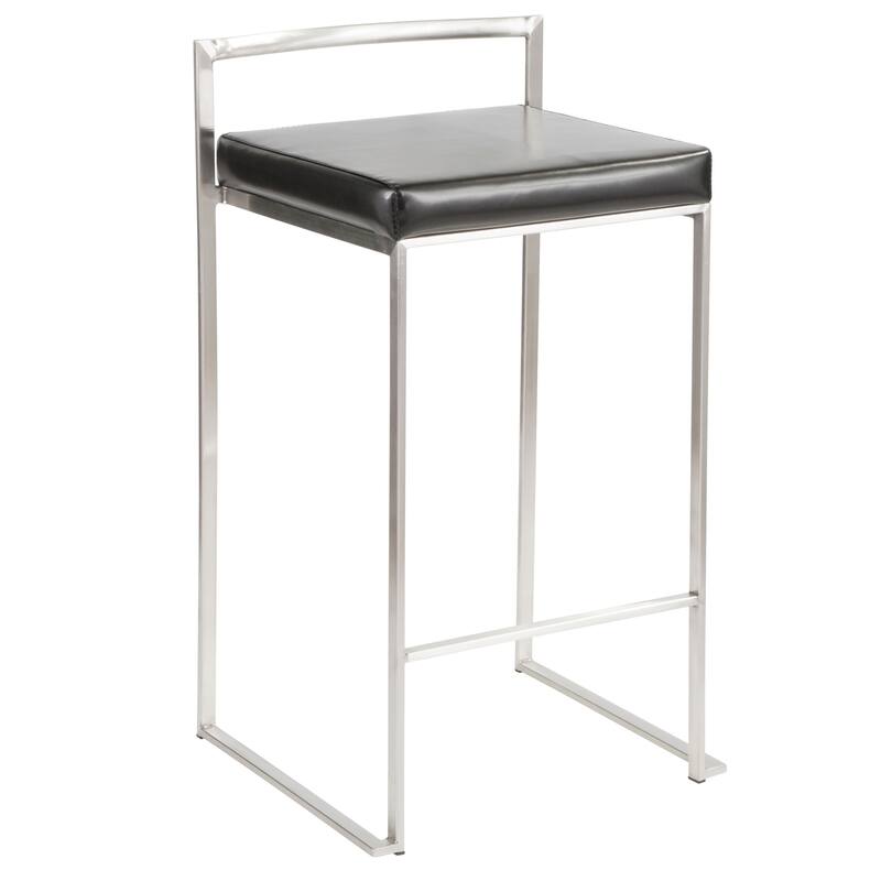 Silver Orchid Forrest Stainless Steel Stackable Fully Welded Counter Stool (Set of 3) - Black Faux Leather