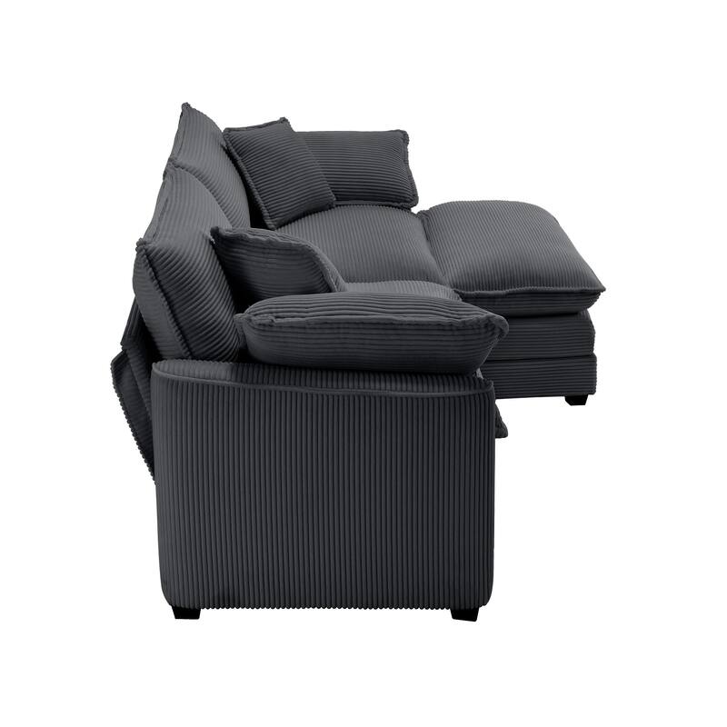 GDFStudio - Quill Textured Corduroy L-Shaped Two-Seater Sofa and 1 Ottoman