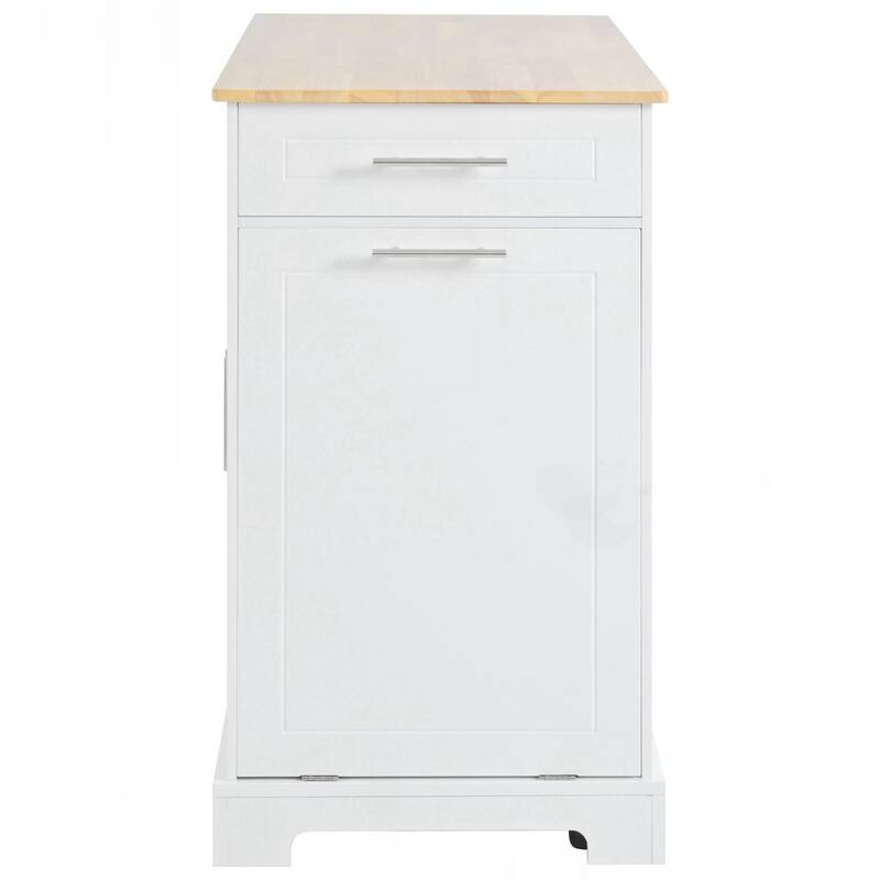 Kitchen Island with Trash Can Storage Cabinet, Power Outlet, Internal Storage Rack, Rolling Kitchen Islands on 5 Wheels