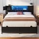 preview thumbnail 61 of 73, Farmhouse Bed Frame with Holey Board, Upholstered Headboard Platform Bed with Charging Station Black - Queen
