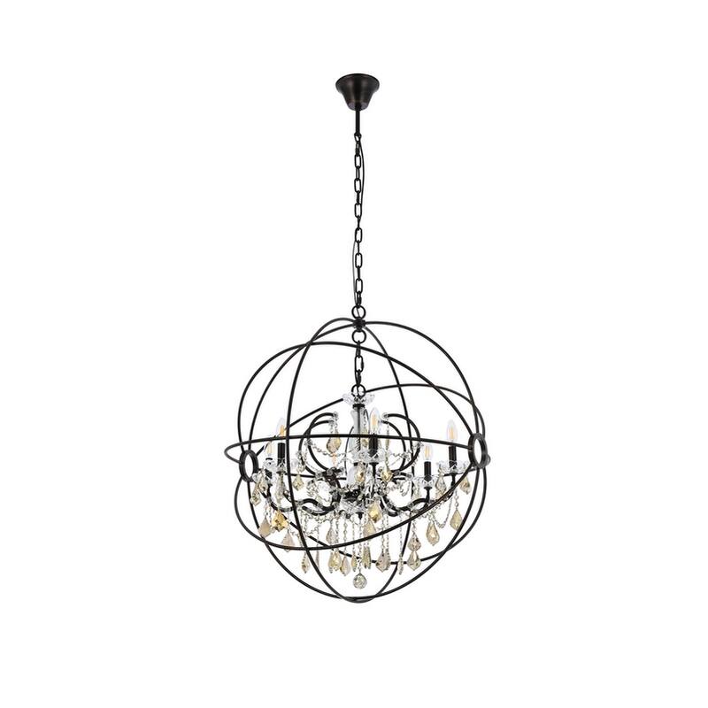Royce Edge 6 light Dark Bronze Chandelier - dark bronze royal cut golden teak (smoky) crystals