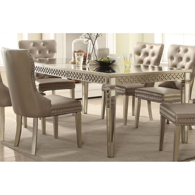 Extendable Rectangular Dining Table in Champagne Finish