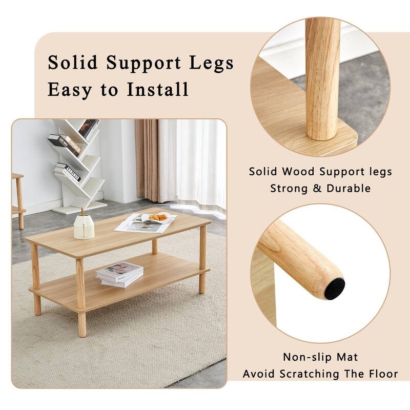 Modern 2-Tier Coffee Table Rectangular Center Table with Open Storage Shelf