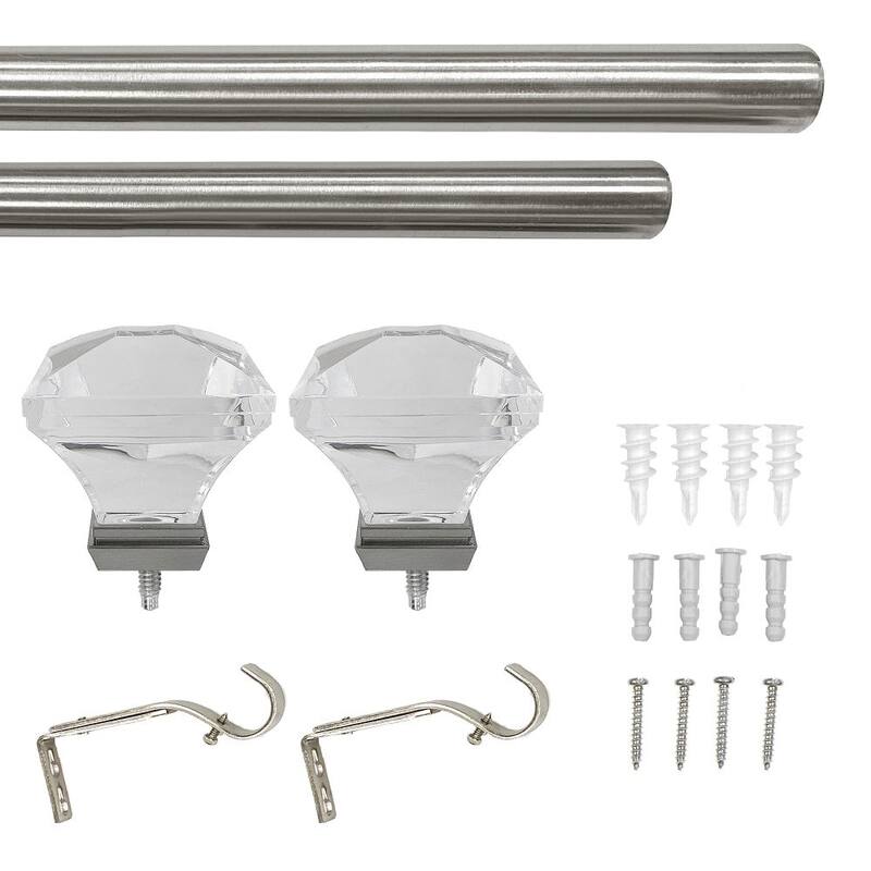 Lumi 1" Single Curtain Rod Set Brushed Nickel- Acrylic Square finials - 36"-72" - Brushed Nickel
