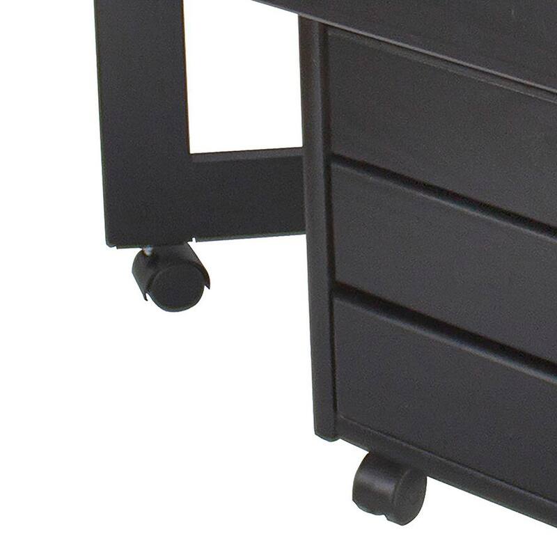 Adeptus Original Roll Cart, Solid Wood, 7 Drawer Gate Leg Roll Cart Desk, Extra Wide Drawers, Black