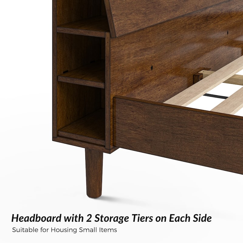 Claus Mid-Century Modern Solid Wood Platform Bed with USB Ports and Storage Space by HULALA HOME