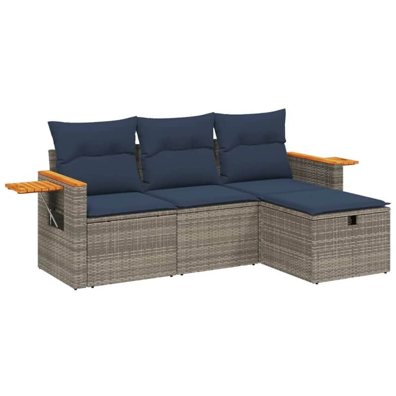 vidaXL 4 Piece Patio Sofa Set with Cushions Gray Poly Rattan - 21.7" x 24.4" x 27.2"