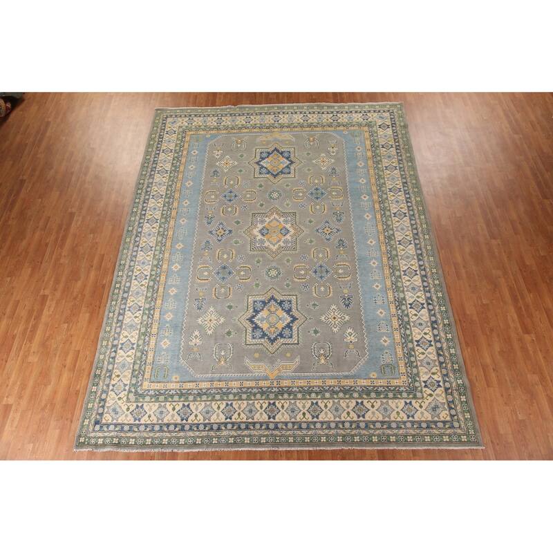 Traditional / Geometric Kazak Area Rug Handmade Wool Carpet - 10'0"x 13'2"