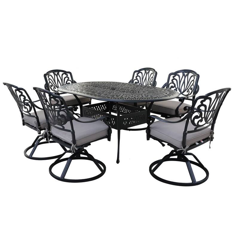 Manasquan 7-piece Gunmetal Aluminum Oval Dining Set with Swivel Chairs by Havenside Home