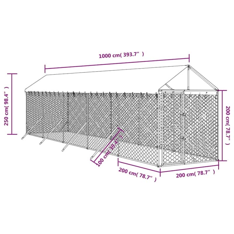 vidaXL Outdoor Dog Kennel with Roof Silver Galvanized Steel