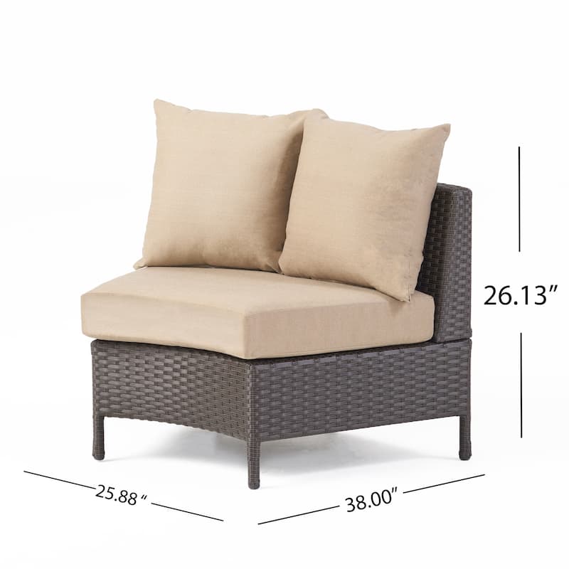 Newton Wicker Outdoor Curved Loveseat Sectional with Cushions by Christopher Knight Home
