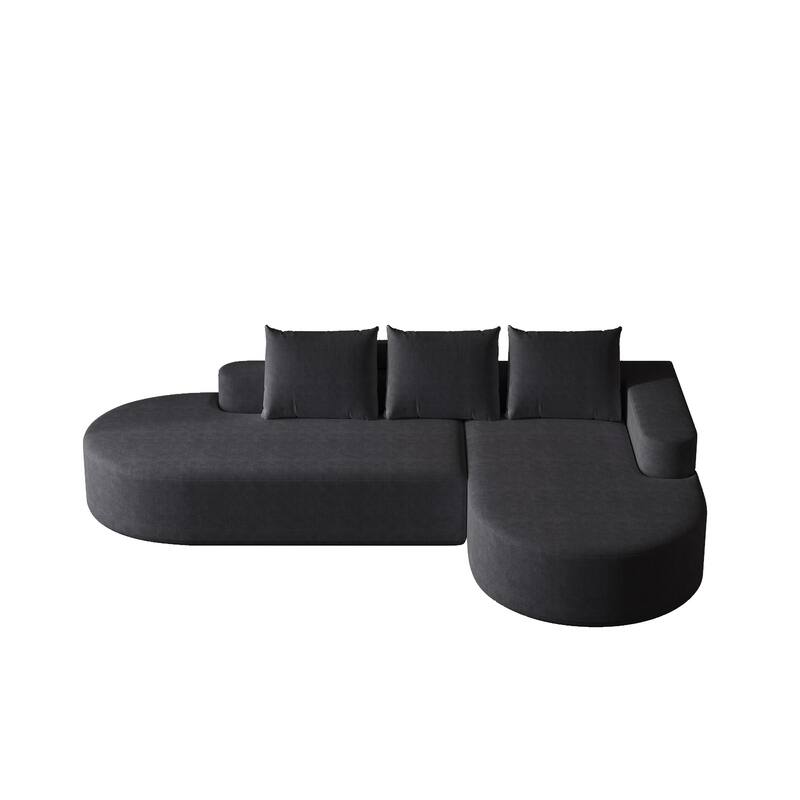 L Shaped Modular Curved Sectional Sofa, Chenille Upholstered 3 Seat Sofa, Corner Sofa with 3 Pillows for Living Room, Bedroom