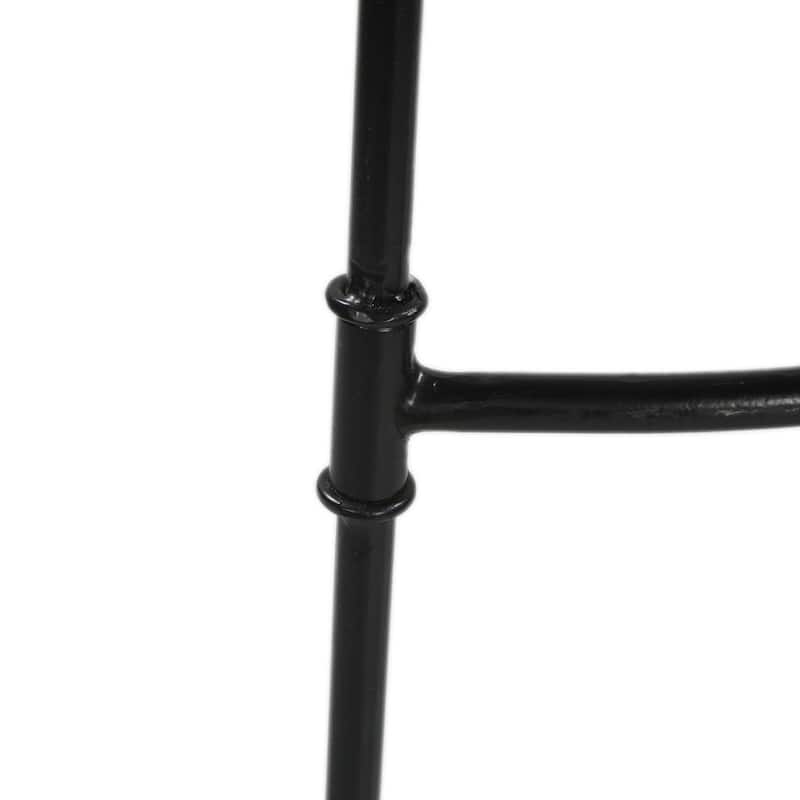 Tiva 30 Inch Handcrafted Backless Barstool, Whitewashed Mango Wood Saddle Seat, Black Metal Base