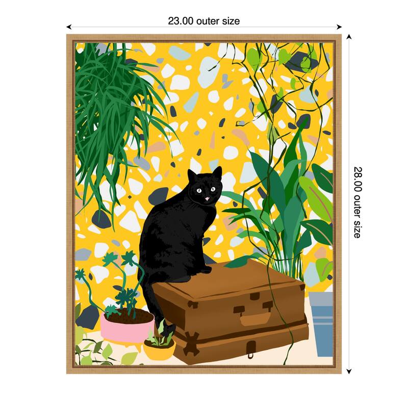 Urban Jungle Cat by Uma Gokhale Framed Canvas Wall Art - 23 x 28 in