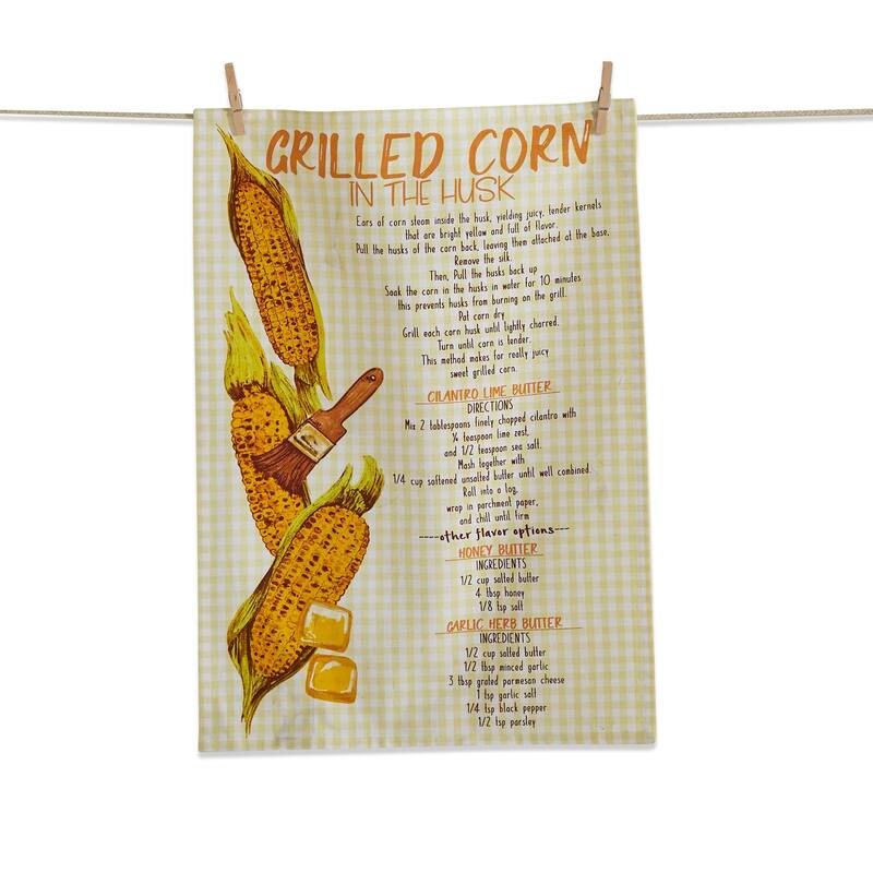 Grilled Corn Recipe Dishtowel Cotton Kitchen Towel Summer Yellow Multi 26x18 Machine Washable